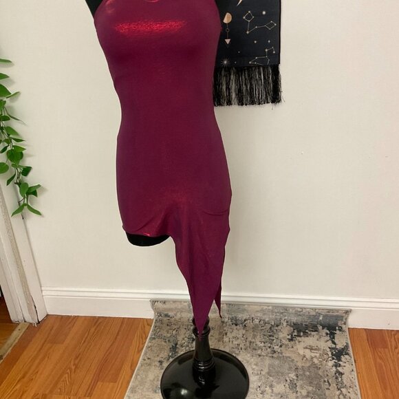 Y2K Vintage Asymmetrical Bodycon Drees Keyhole Neck Sleeveless Size XS Red - Picture 3 of 5